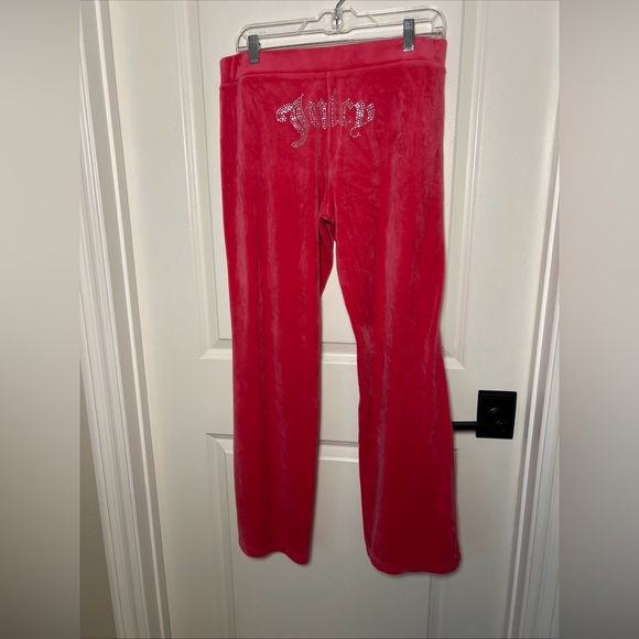 Juicy Couture Y2K Velour Bling Track Pants Loungewear Sz L Hot Pink - Picture 2 of 7